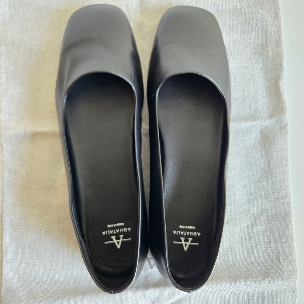 Aquatalia Womens Black Leather Square Toe Flat Shoes Made in Italy Size 9M - Picture 8 of 11